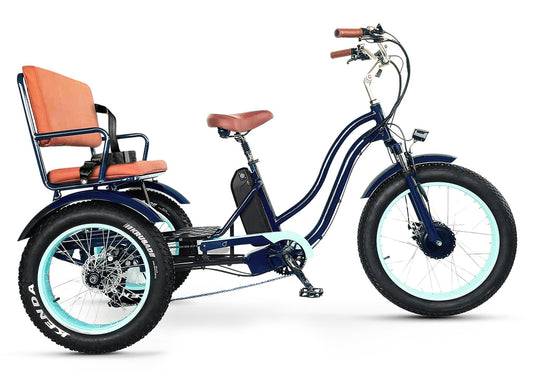 EVRYjourney Electric Tricycle Rickshaw 2026, 750W, Hitch + Hydraulic Brakes (Navy)