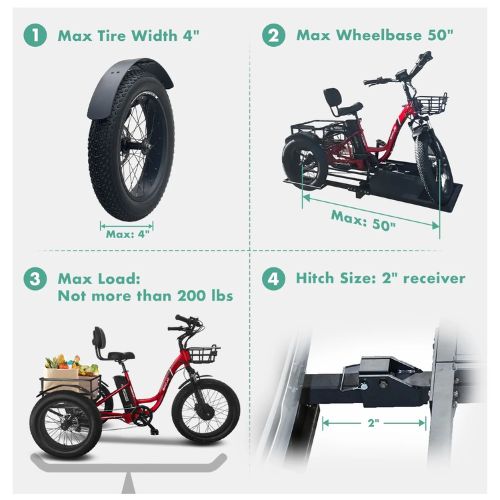EMOJO electric bike hitch rack dimensions and specs