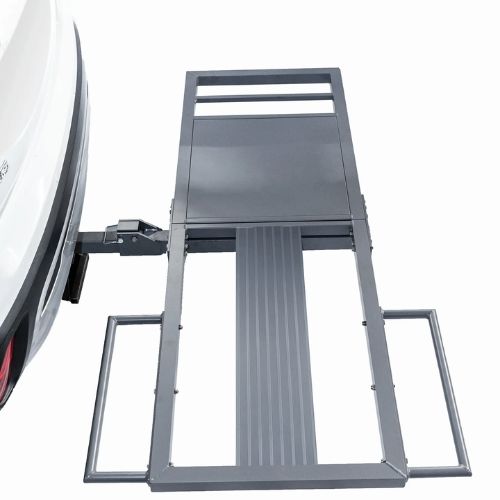 Heavy-duty hitch rack for electric trikes attached to vehicle, sturdy metal frame design