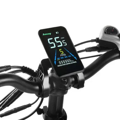 Electric trike LCD display and handlebars showing speed and controls, Turbo Trikes store