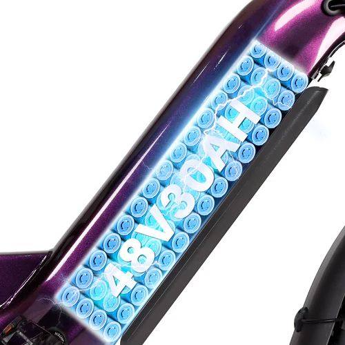 48V 30AH battery installed on an electric trike frame, showing high-capacity cells