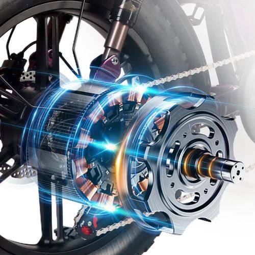 Step-through electric trike motor close-up with heavy-duty fat tire, Turbo Trikes